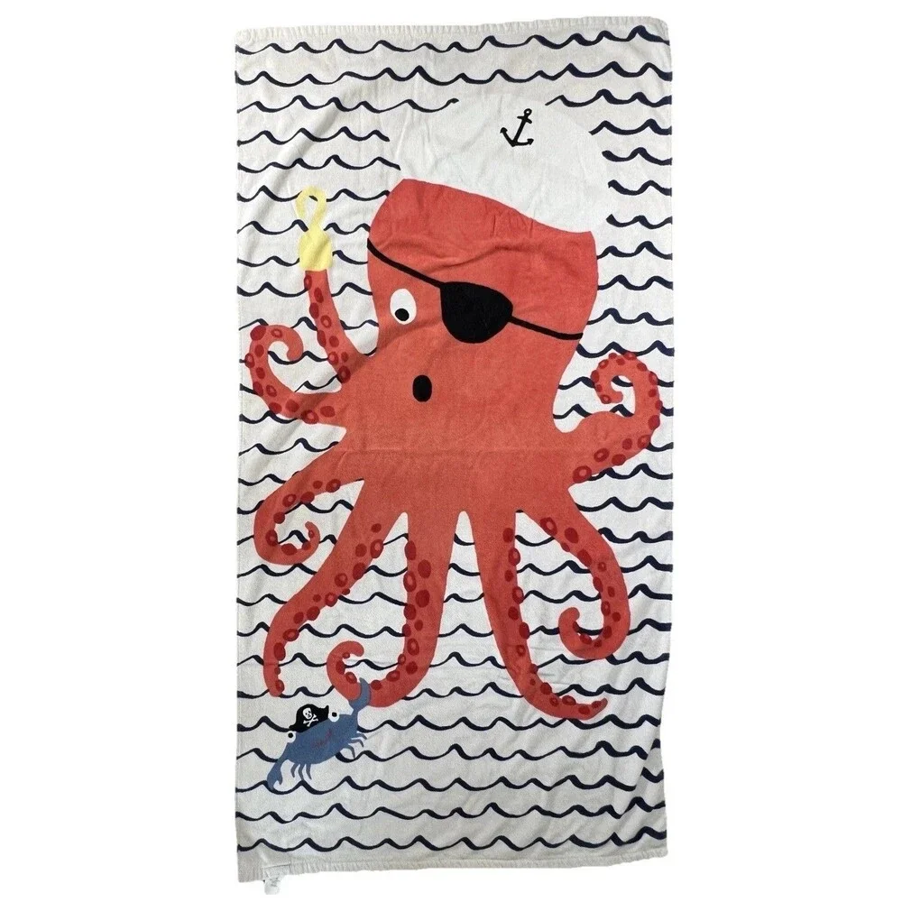 Pottery Barn Kids Pirate Octopus Beach Towel Large 32” X 64” No Monogram